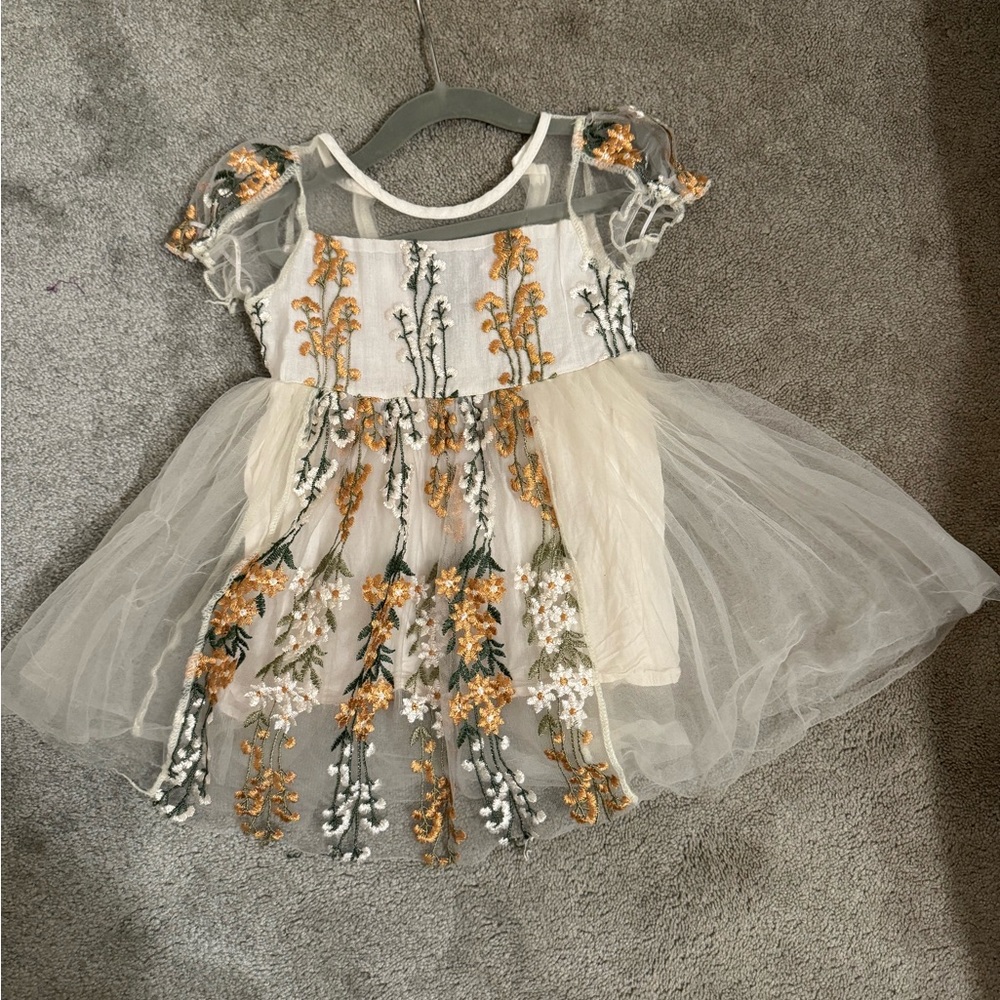 Floral Embroidered Tulle Flower Girl Dress